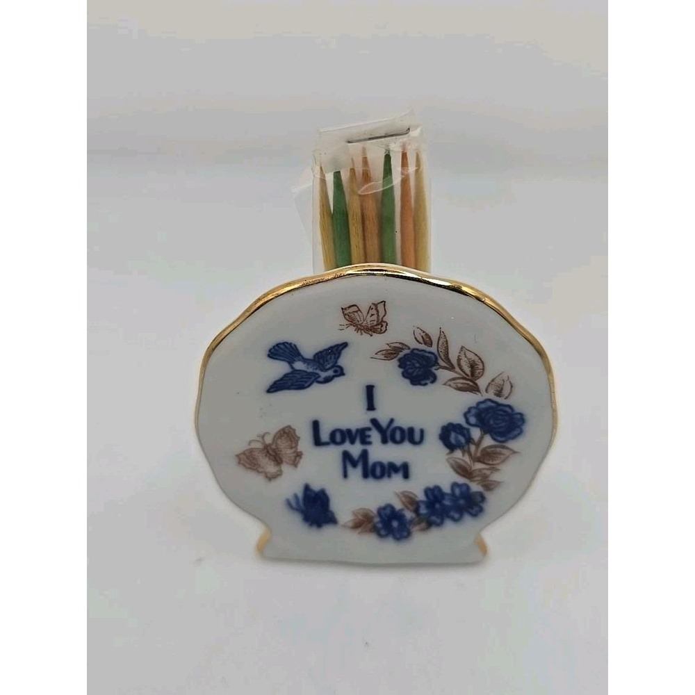 Vintage I Love You Mom Toothpick Holder Mother's Day Birthday  Taiwan 1960's